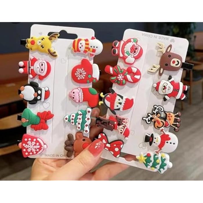 Christmas Holiday Hair Bands, 24-Peices, set of 2 Festive Rubber Bands with Santa, Snowman, and Tree Designs - Image 1